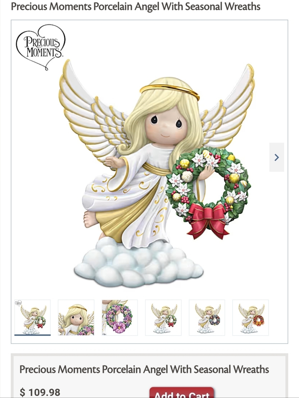 New In Box Precious Moments Angel Figurine With Seasonal Wreaths